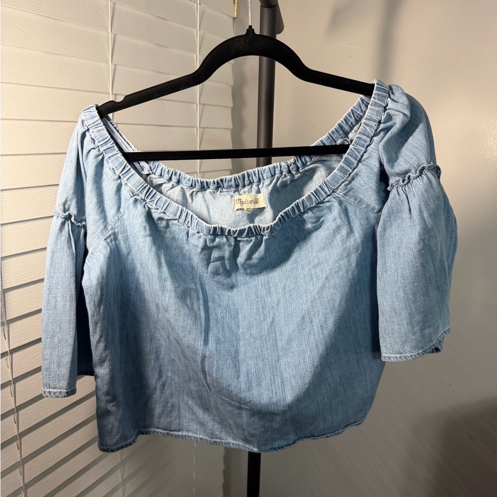 Madewell Light Blue Off-Shoulder Blouse